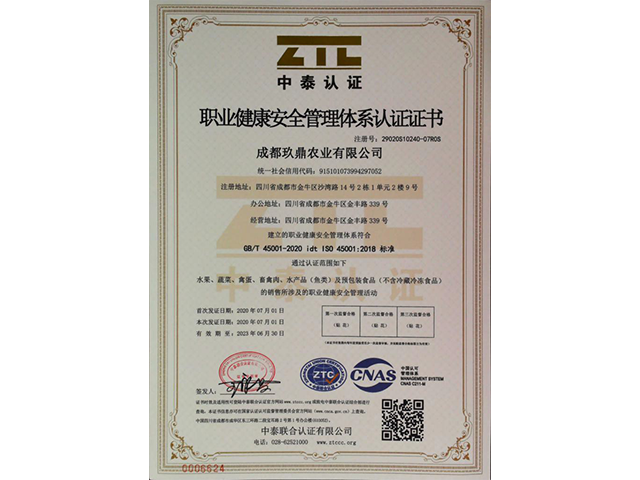 职业健康安全管理证书